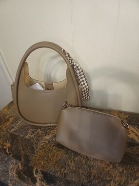 Source Unknown Taupe Shoulder Bag with Zip Pouch